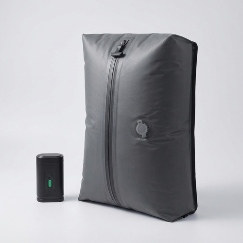 FlyPacked compression travel bag with USB air pump - studio hero shot