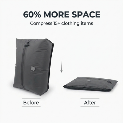 60% more space - before and after compression of the FlyPacked bag
