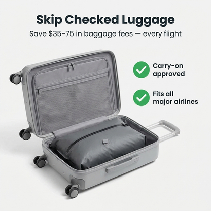 Skip checked luggage - save $35-75 in baggage fees every flight, carry-on approved